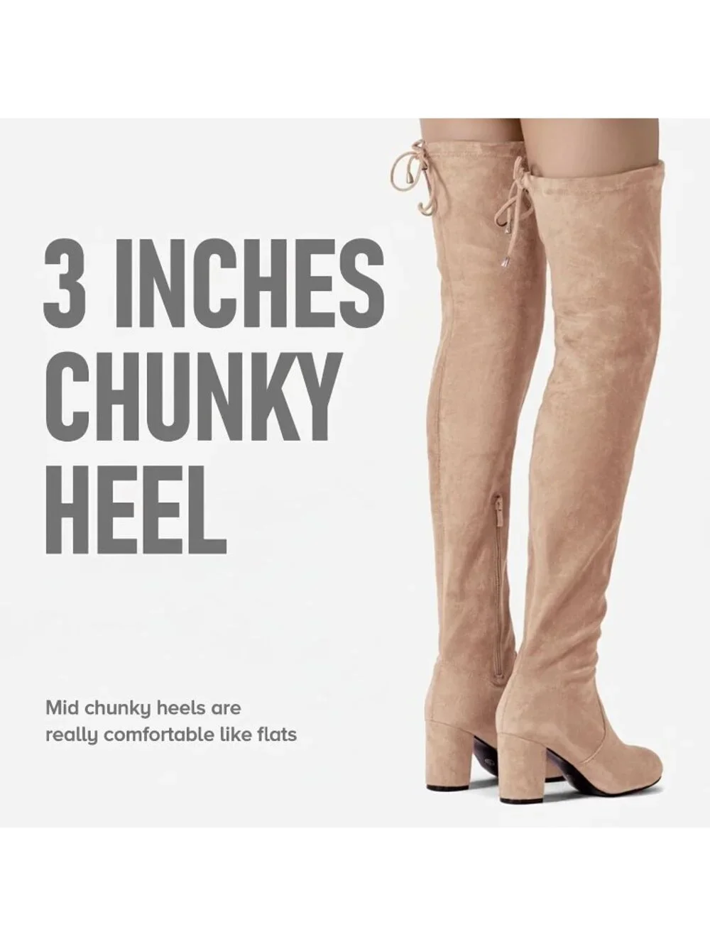 Women's Sand Suede Closed Round Toe Block Heel Over The Knee High Boots